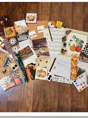Lot of 50+ pieces Autumn Halloween-themed junk journal ephemera and craft items